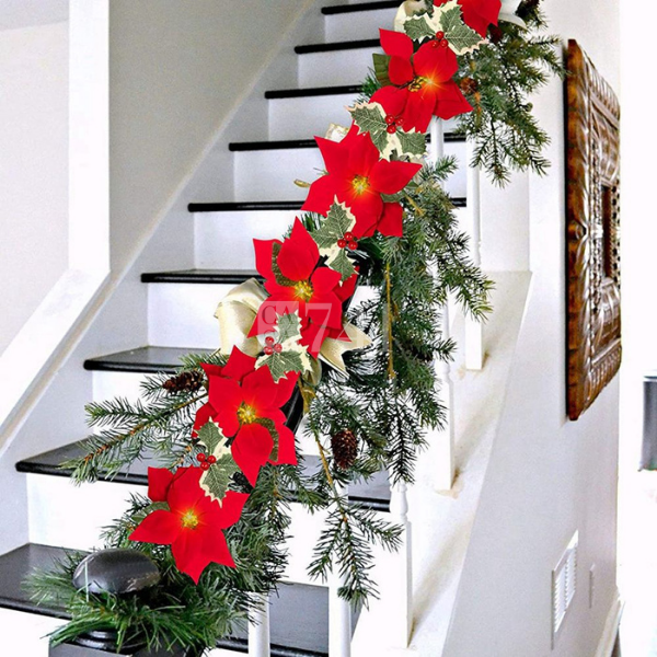 Cordão de Flores Iluminadas Decoração Arvore de Natal em LED
