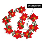 Cordão de Flores Iluminadas Decoração Arvore de Natal em LED