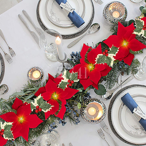 Cordão de Flores Iluminadas Decoração Arvore de Natal em LED