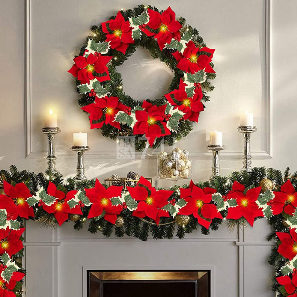 Cordão de Flores Iluminadas Decoração Arvore de Natal em LED