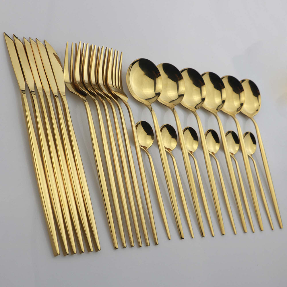 Conjunto de Talheres em Aço Inoxidável Dourado 24pcs
