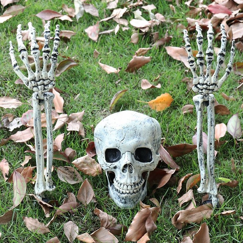 Esqueleto Realista para Jardim com Crânio e Braços para Decoração de Halloween