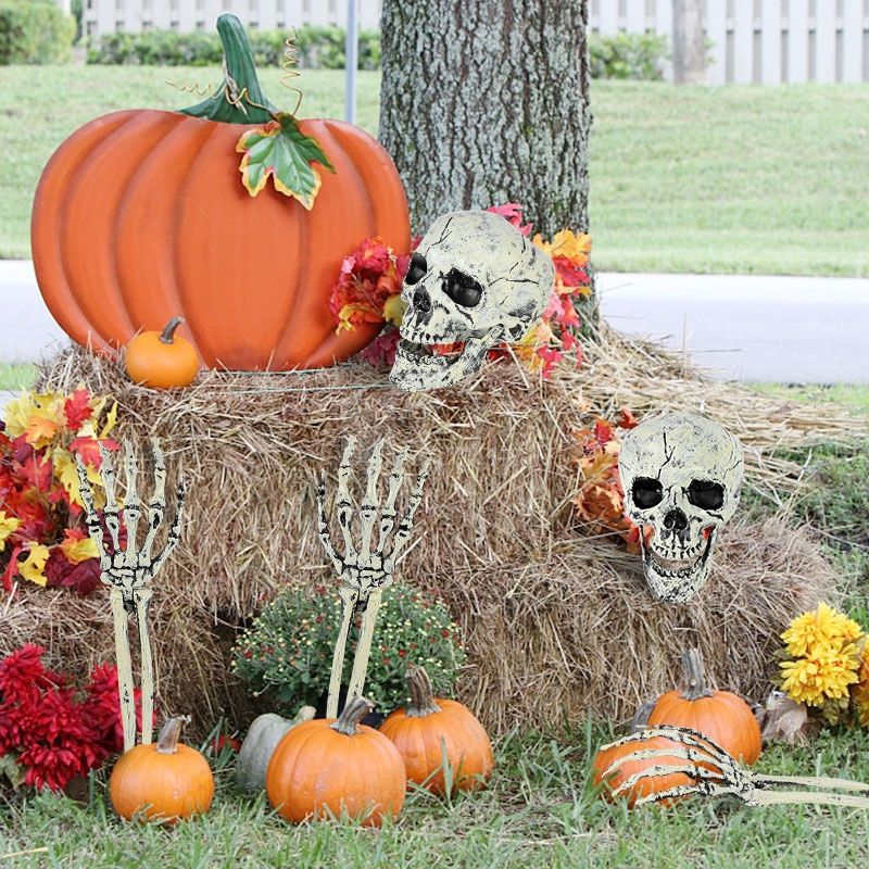 Esqueleto Realista para Jardim com Crânio e Braços para Decoração de Halloween