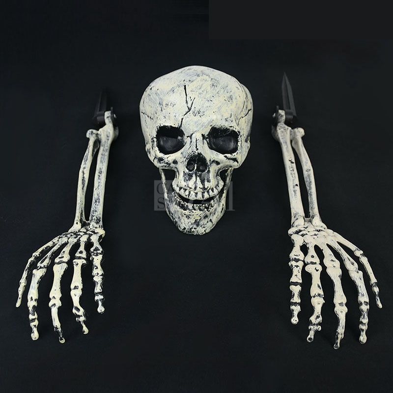 Esqueleto Realista para Jardim com Crânio e Braços para Decoração de Halloween