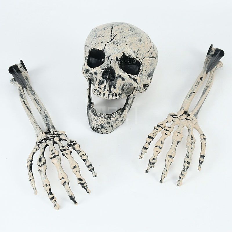 Esqueleto Realista para Jardim com Crânio e Braços para Decoração de Halloween