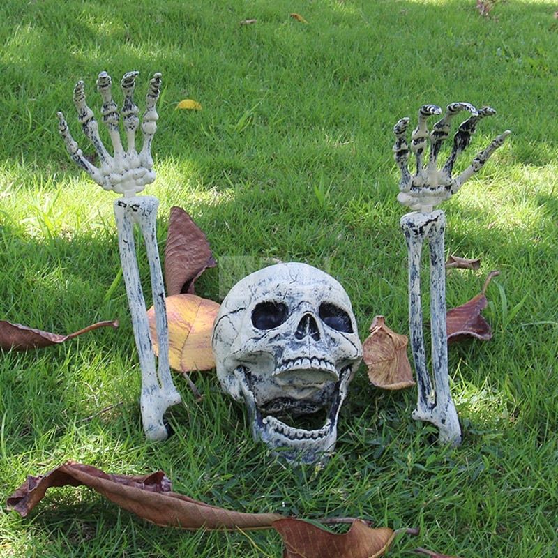 Esqueleto Realista para Jardim com Crânio e Braços para Decoração de Halloween