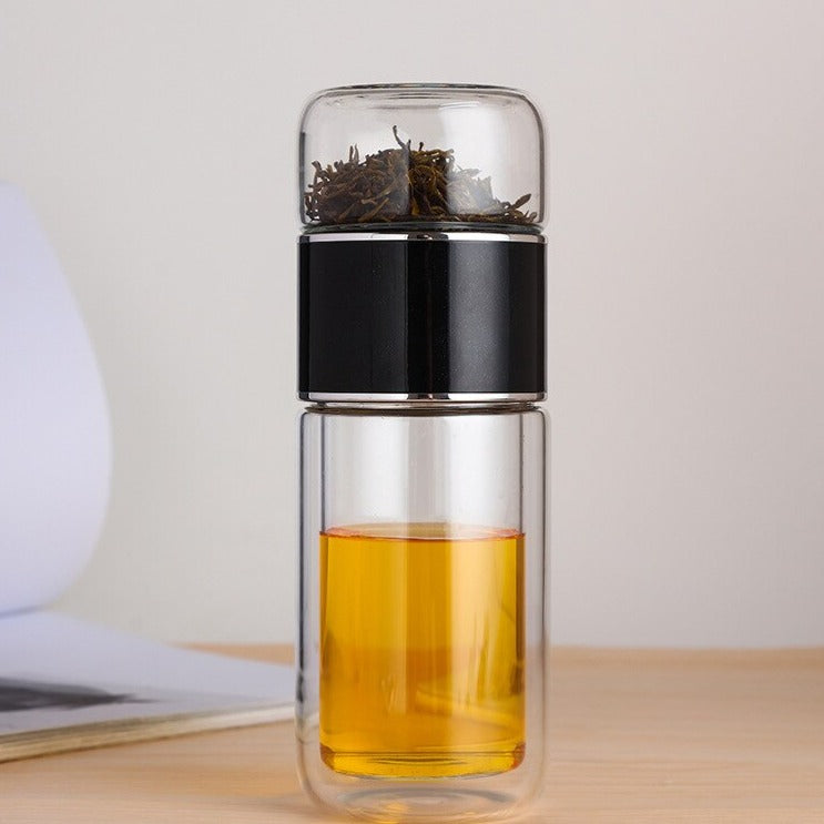 Garrafa para Chá de Vidro Camada Dupla com Infusor 360ml Eco-Friendly