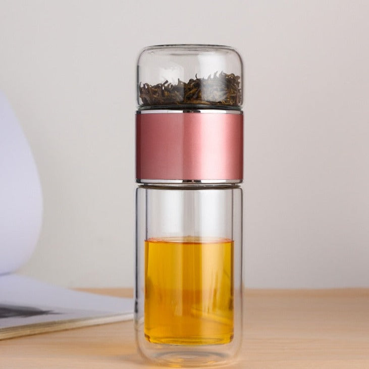 Garrafa para Chá de Vidro Camada Dupla com Infusor 360ml Eco-Friendly