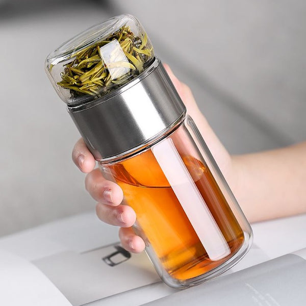 Garrafa para Chá de Vidro Camada Dupla com Infusor 360ml Eco-Friendly