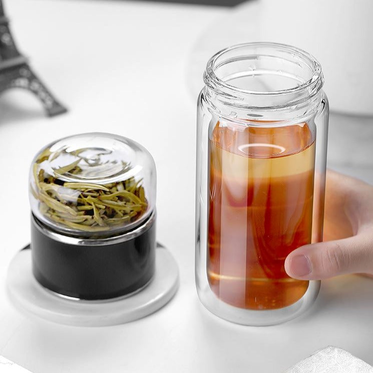Garrafa para Chá de Vidro Camada Dupla com Infusor 360ml Eco-Friendly