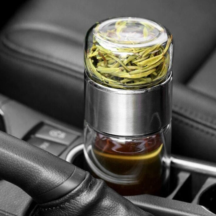 Garrafa para Chá de Vidro Camada Dupla com Infusor 360ml Eco-Friendly