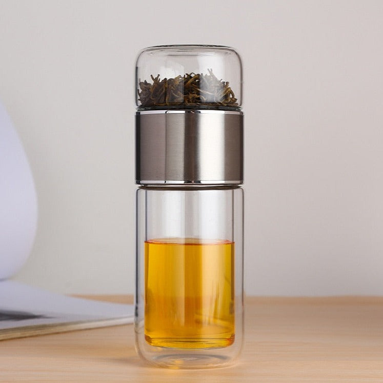 Garrafa para Chá de Vidro Camada Dupla com Infusor 360ml Eco-Friendly
