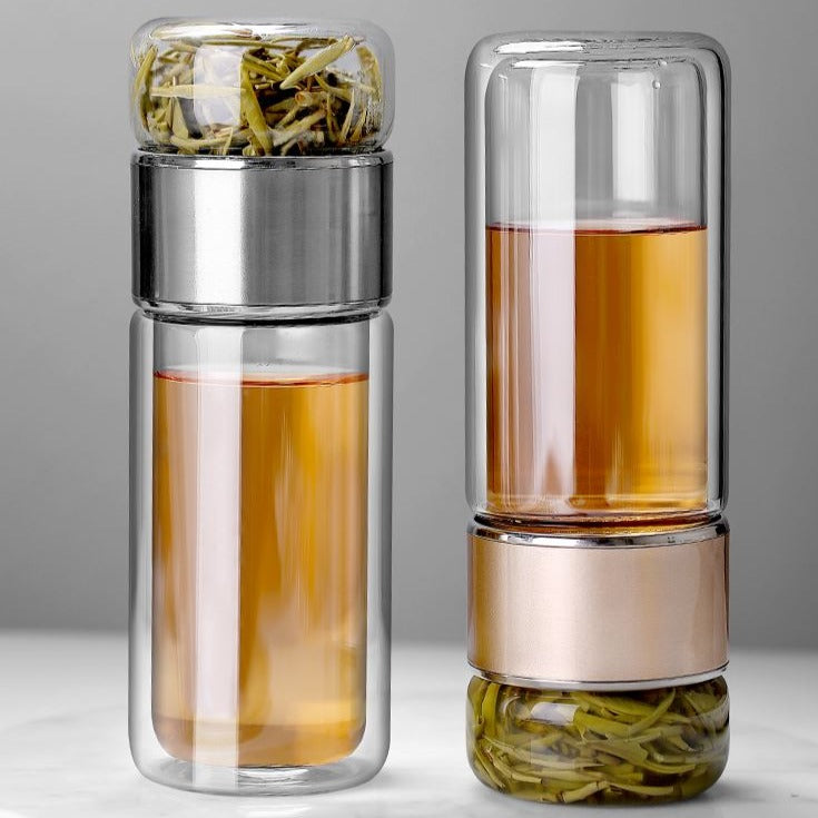 Garrafa para Chá de Vidro Camada Dupla com Infusor 360ml Eco-Friendly
