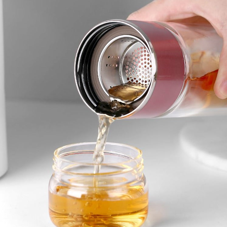 Garrafa para Chá de Vidro Camada Dupla com Infusor 360ml Eco-Friendly