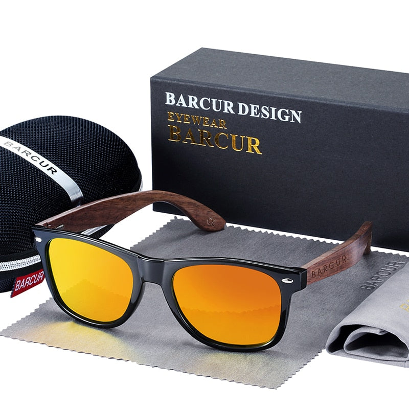 Óculos de Sol Masculino Madeira Lentes Polarizadas Proteção UV400 BARCUR Amadeirado