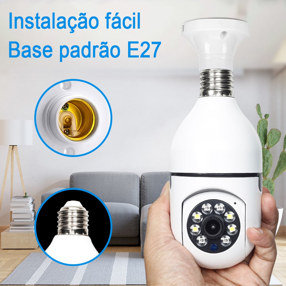 Lâmpada Câmera de Segurança Rotativa 360º com Wifi - Proteja sua Família
