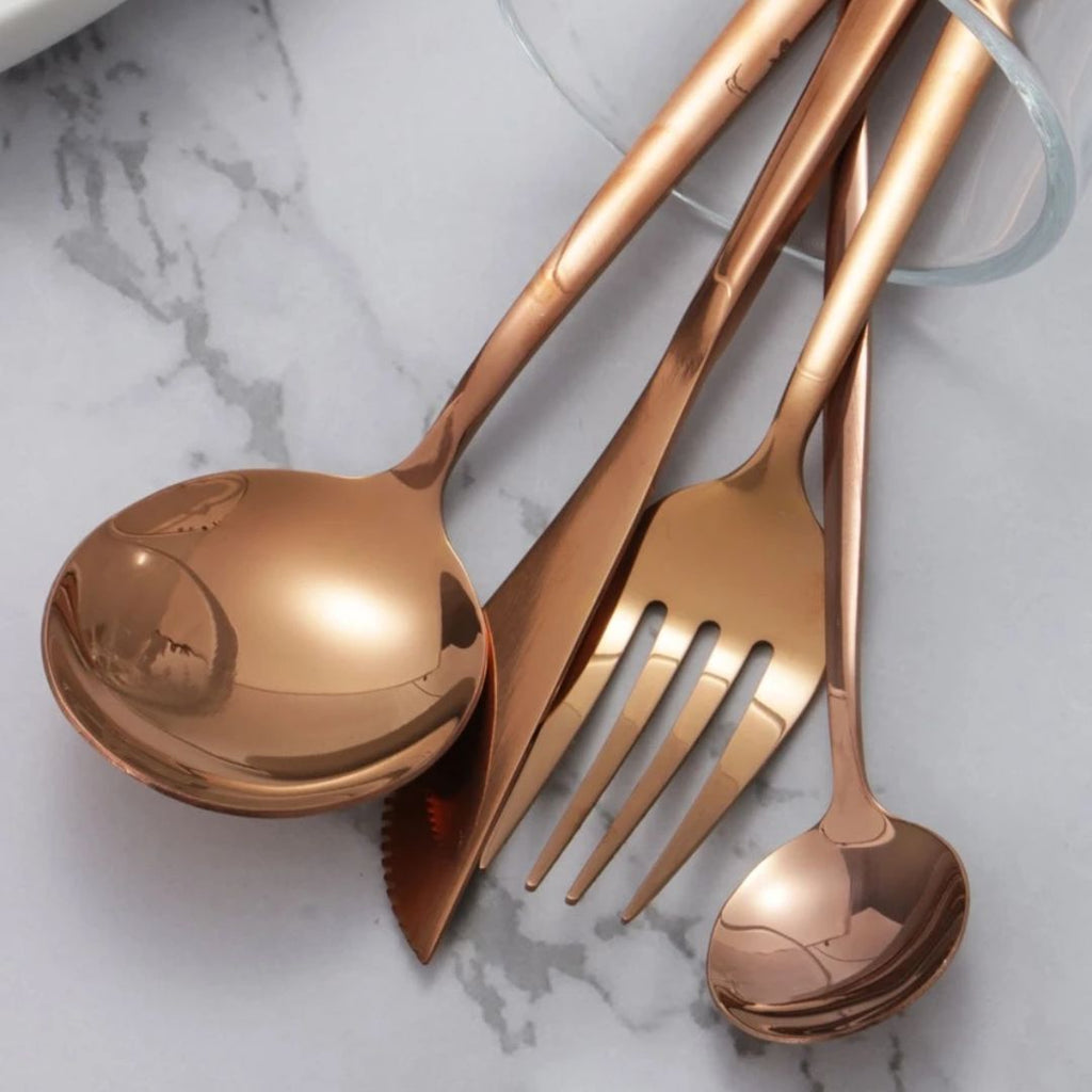 Conjunto de Talheres em Aço Inoxidável Rose Gold 24pcs - Elegance™
